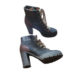 See By Chloe Eileen Lug Sole High Heel Lace Up Leather Ankle Boot Black 39 Us 9